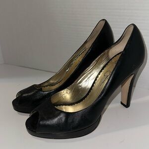 Jessica Simpson Black Pumps Platform Open Toe Shoes Size 9